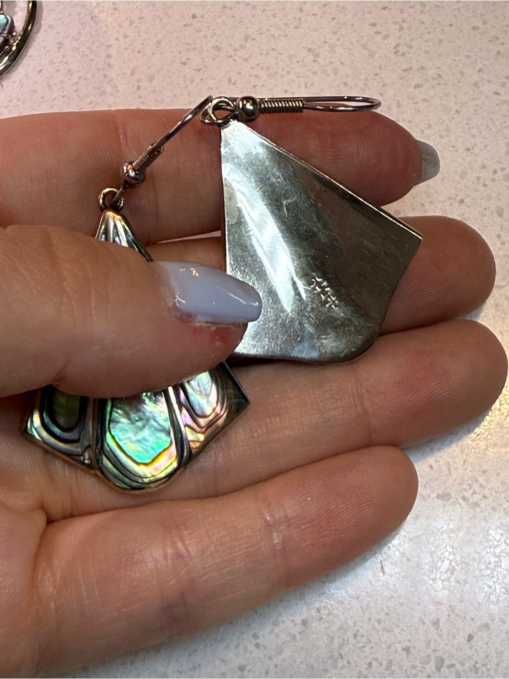 Sterling Silver / Alpaca MexAbalone Shell Necklace and Earrings Set - Picture 5 of 9